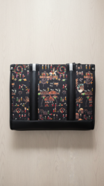 Women's Tote Bag with Traditional Warli Art Print, Faux Leather Trim, Spacious Shoulder Carry Bag for Office & Travel, Black Multi-color